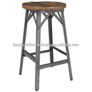 Industrial Reclaimed Wood Round High Stool